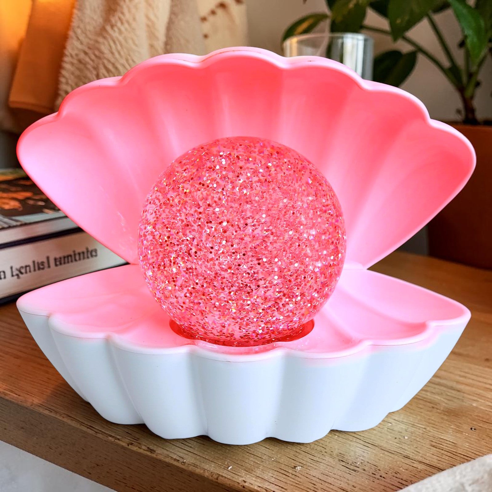 Colour Changing LED Glitter Ball Sea Shell Lamp Oyster Pearl Mood Light - Choice of Colour
