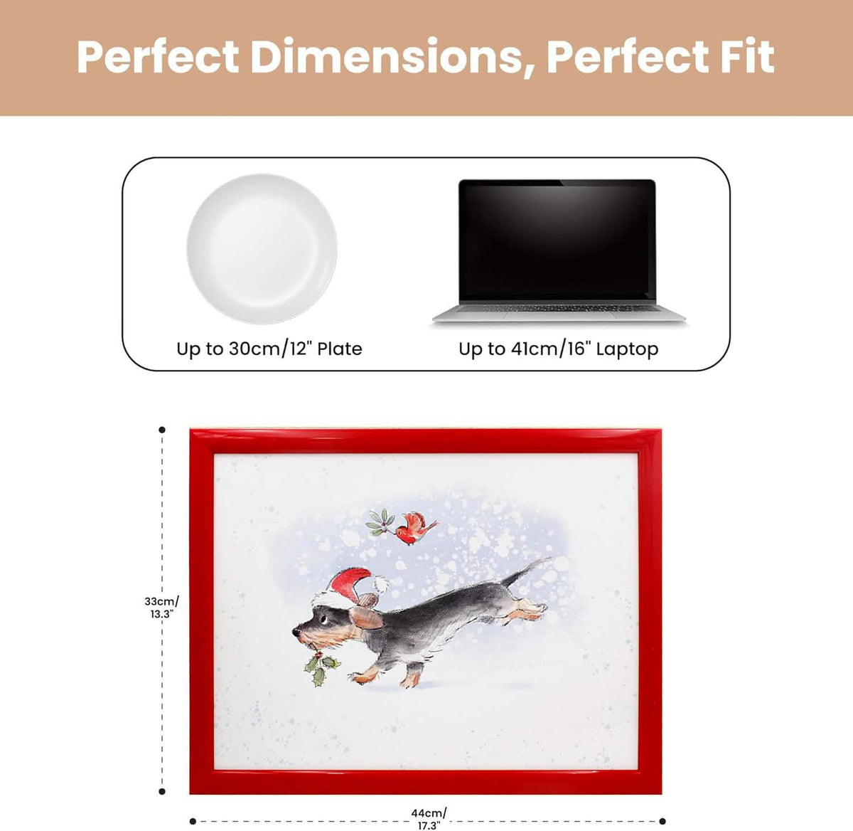 Laptop Lap Tray with Cushioned Padded Bean Bag Base | Dog with Santa Hat and Xmas Robin | Ideal for TV Dinners or Bed