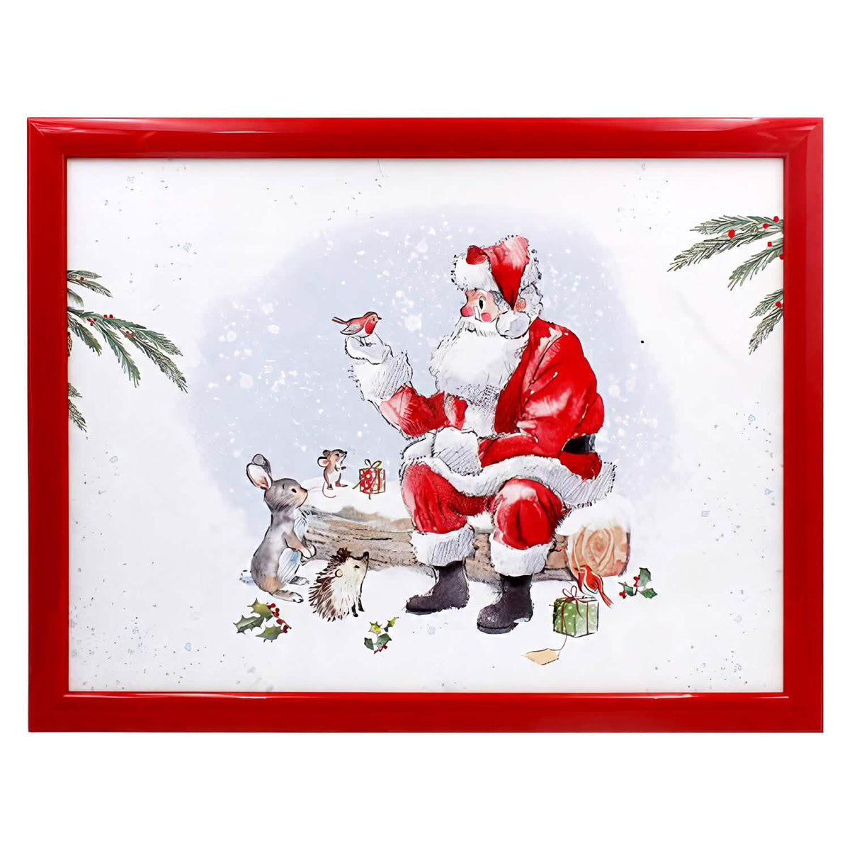 Laptop Lap Tray with Cushioned Padded Bean Bag Base | Santa with Forest Animals | Ideal for TV Dinners or Bed