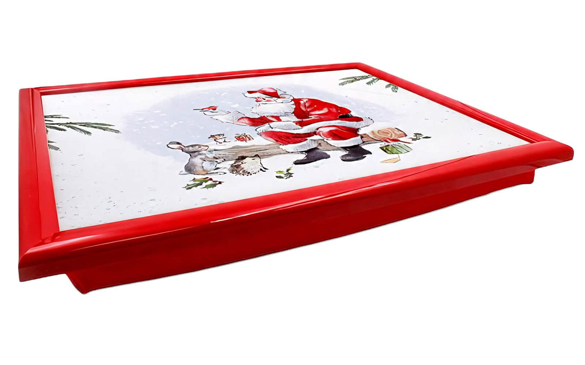 Laptop Lap Tray with Cushioned Padded Bean Bag Base | Santa with Forest Animals | Ideal for TV Dinners or Bed