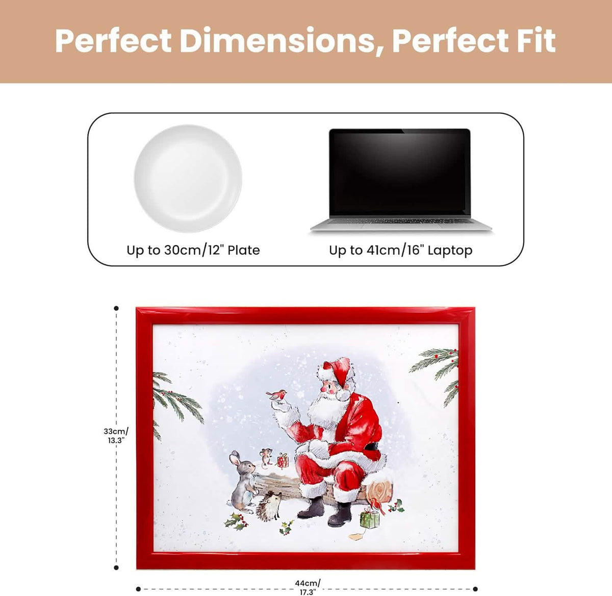 Laptop Lap Tray with Cushioned Padded Bean Bag Base | Santa with Forest Animals | Ideal for TV Dinners or Bed