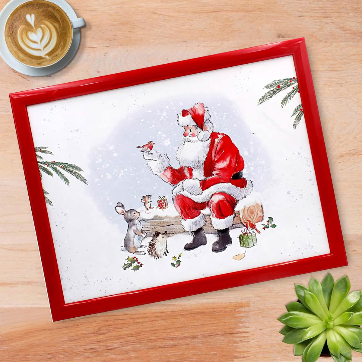 Laptop Lap Tray with Cushioned Padded Bean Bag Base | Santa with Forest Animals | Ideal for TV Dinners or Bed