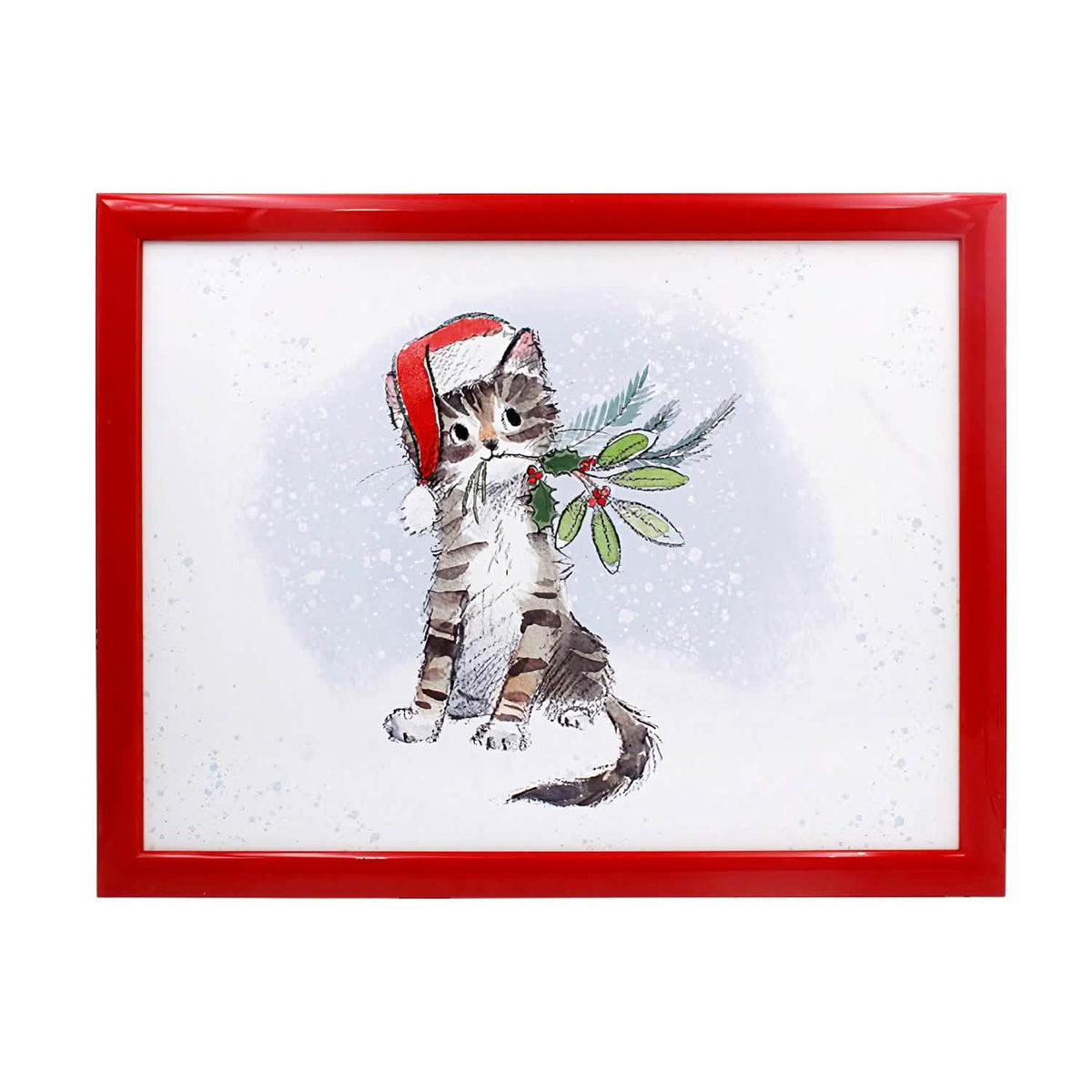Laptop Lap Tray with Cushioned Padded Bean Bag Base | Pussy Cat with Santa Hat | Ideal for TV Dinners or Bed