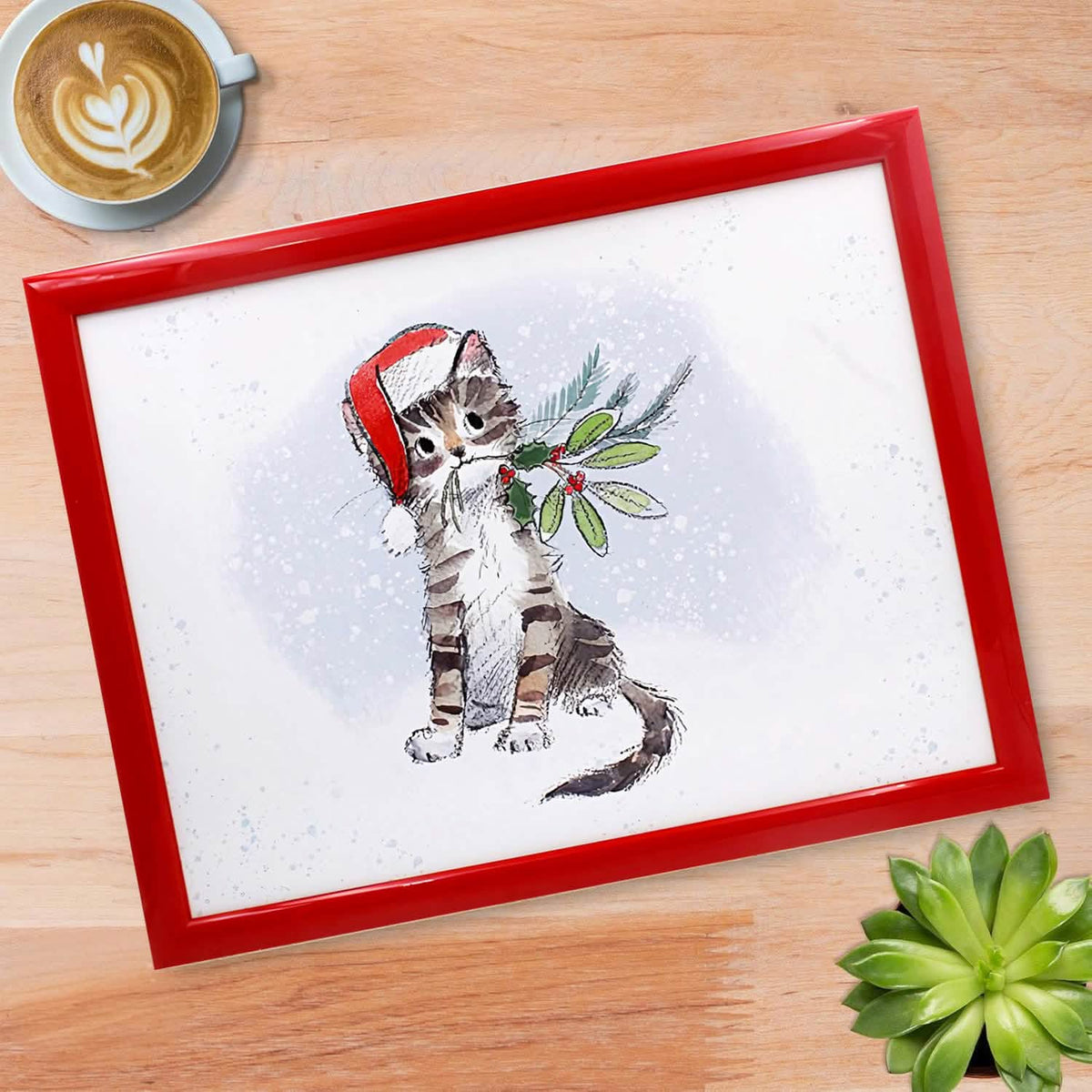 Laptop Lap Tray with Cushioned Padded Bean Bag Base | Pussy Cat with Santa Hat | Ideal for TV Dinners or Bed