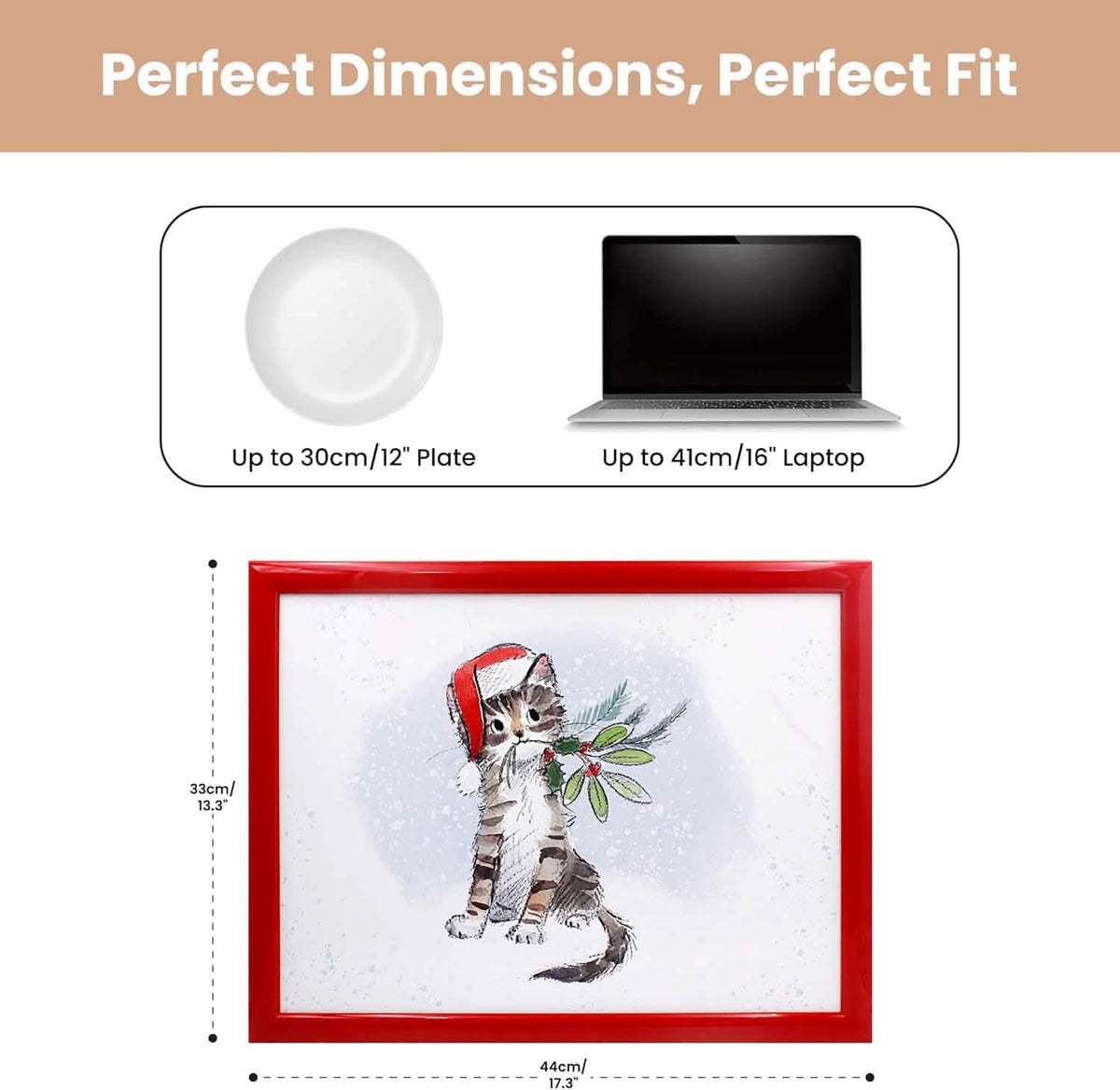 Laptop Lap Tray with Cushioned Padded Bean Bag Base | Pussy Cat with Santa Hat | Ideal for TV Dinners or Bed