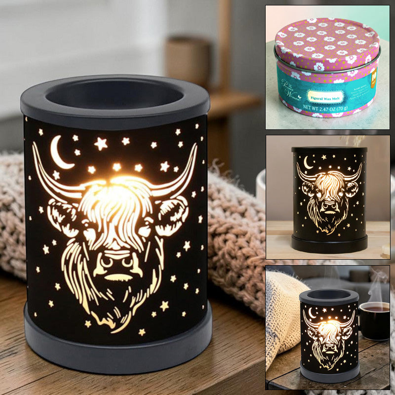 Highland Cow Scented Wax Tart Warmer & Oil Burner Fragrance Diffuser Aroma Lamp plus Scented Wax Melts