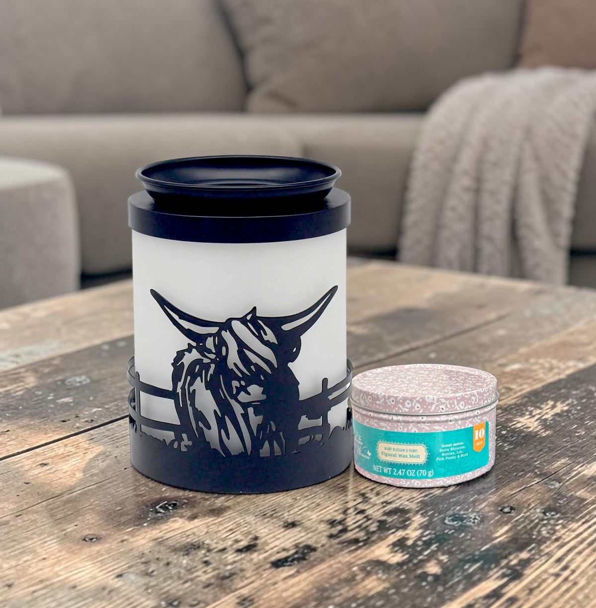 Highland Cow Wax Melt Warmer Oil Burner Aroma Diffuser Lamp LED Northern Lights With Random Wax Melt Tin