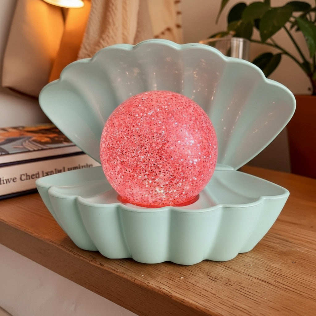 Colour Changing LED Glitter Ball Sea Shell Lamp Oyster Pearl Mood Light - Choice of Colour