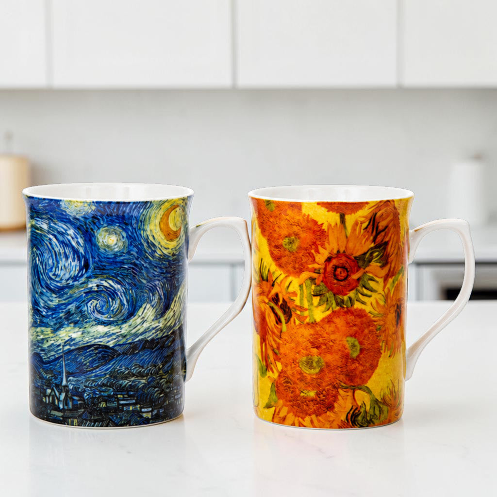 Set of 2 Mugs Vincent Van Gogh Collection Coffee Tea Fine China in Gift Box