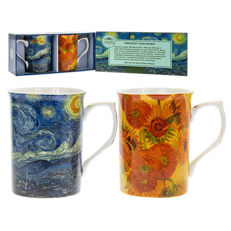 Set of 2 Mugs Vincent Van Gogh Collection Coffee Tea Fine China in Gift Box