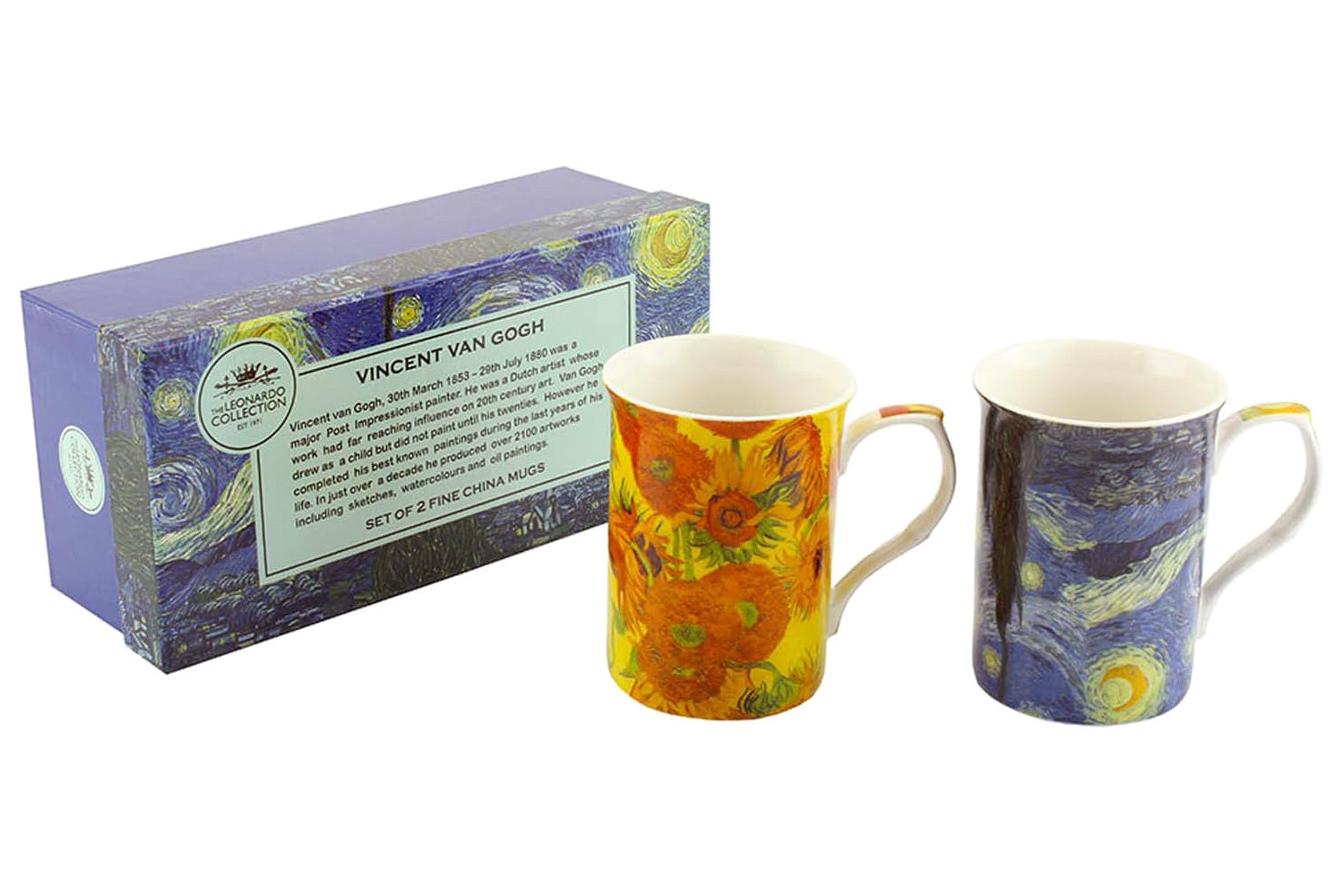 Set of 2 Mugs Vincent Van Gogh Collection Coffee Tea Fine China in Gift Box