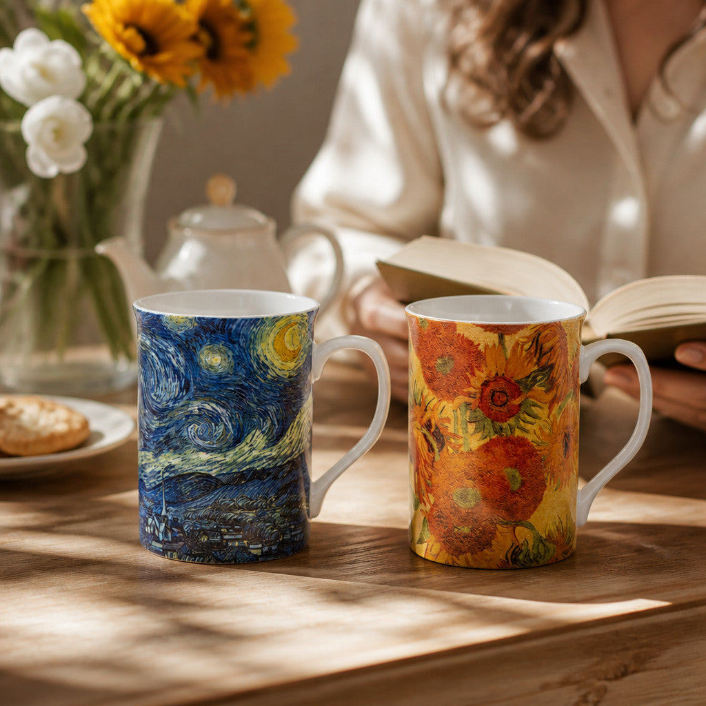 Set of 2 Mugs Vincent Van Gogh Collection Coffee Tea Fine China in Gift Box