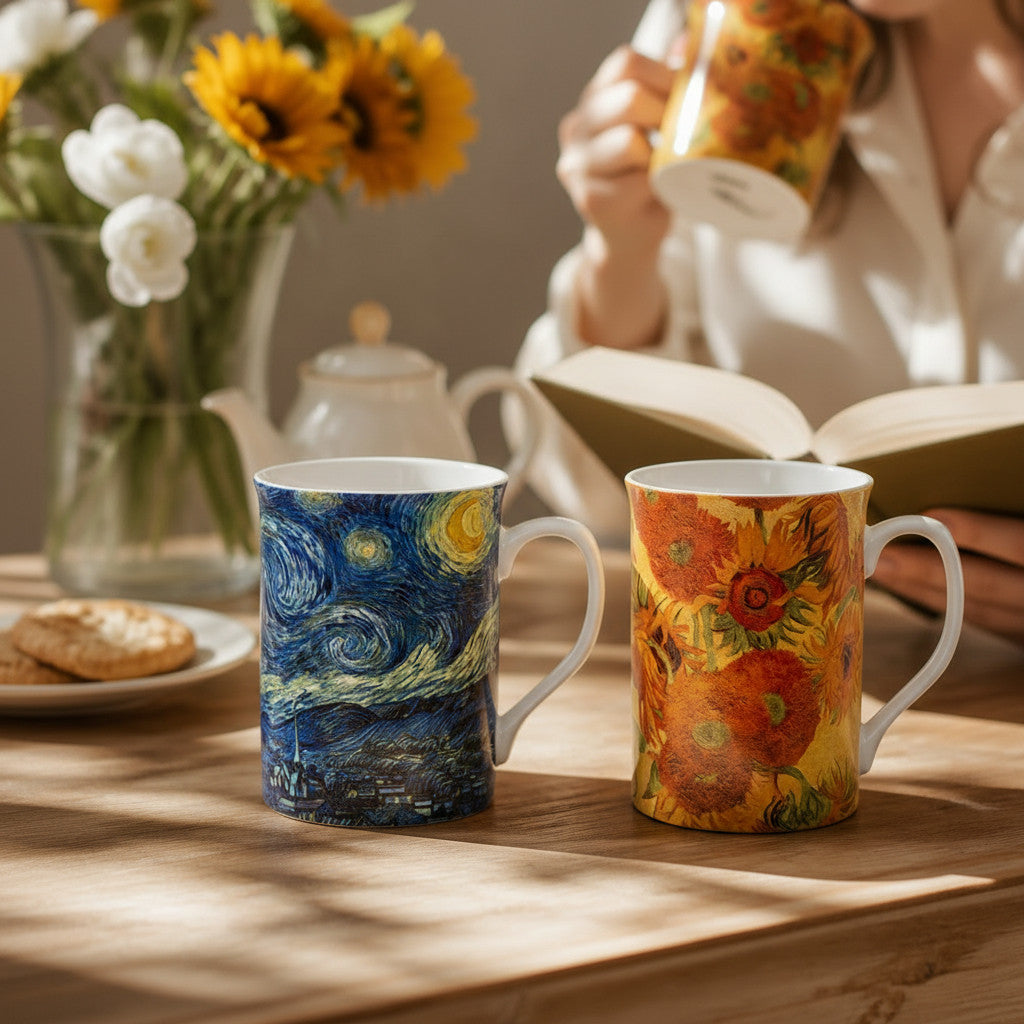 Set of 2 Mugs Vincent Van Gogh Collection Coffee Tea Fine China in Gift Box