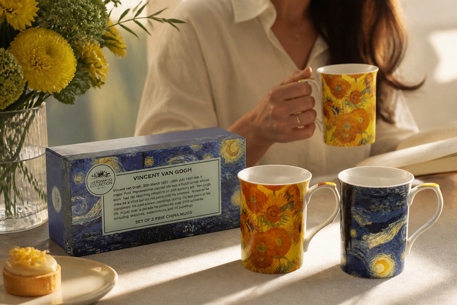 Set of 2 Mugs Vincent Van Gogh Collection Coffee Tea Fine China in Gift Box