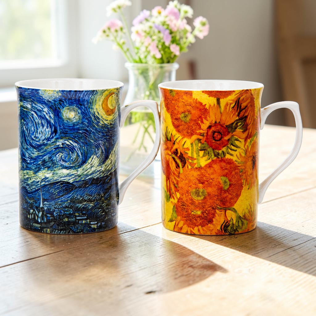 Set of 2 Mugs Vincent Van Gogh Collection Coffee Tea Fine China in Gift Box