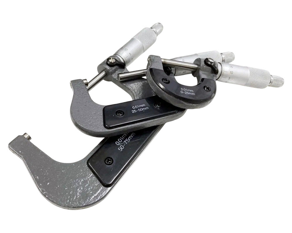 3pc 0-75mm Metric External Outside Micrometers Measuring Calipers with Case