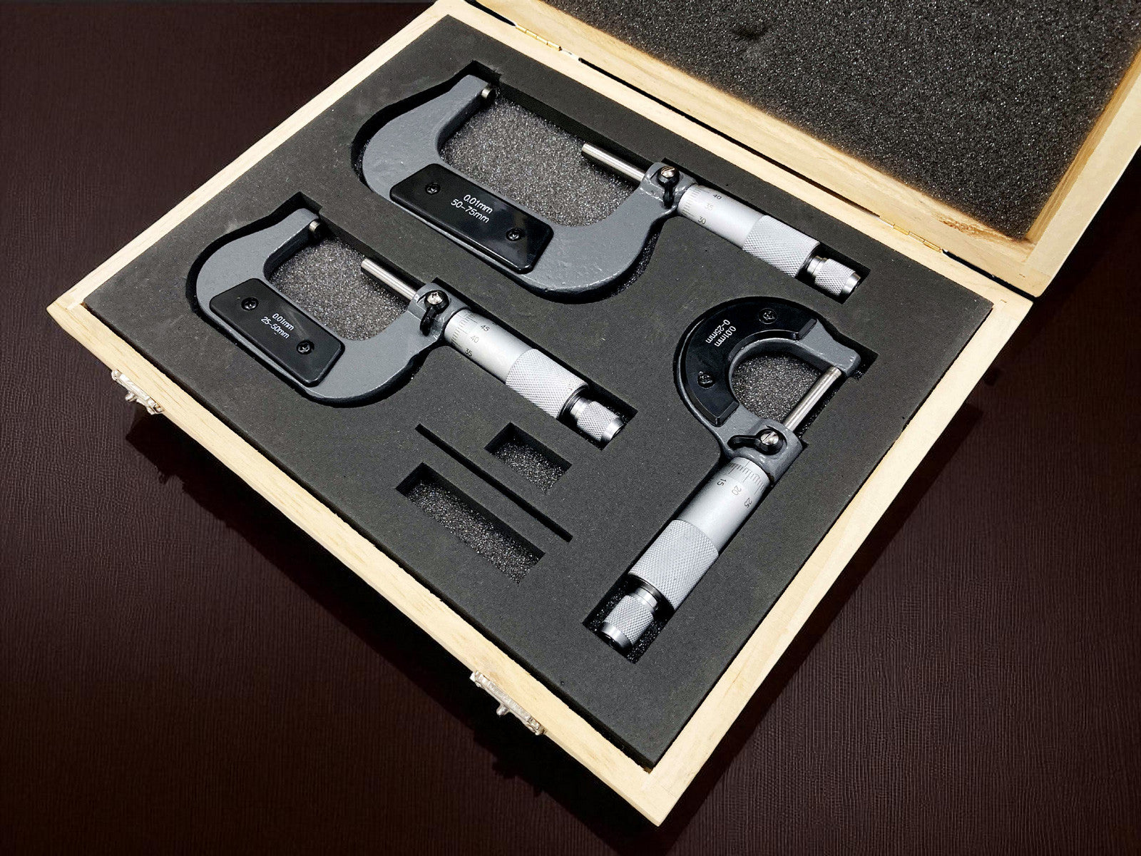 3pc 0-75mm Metric External Outside Micrometers Measuring Calipers with Case