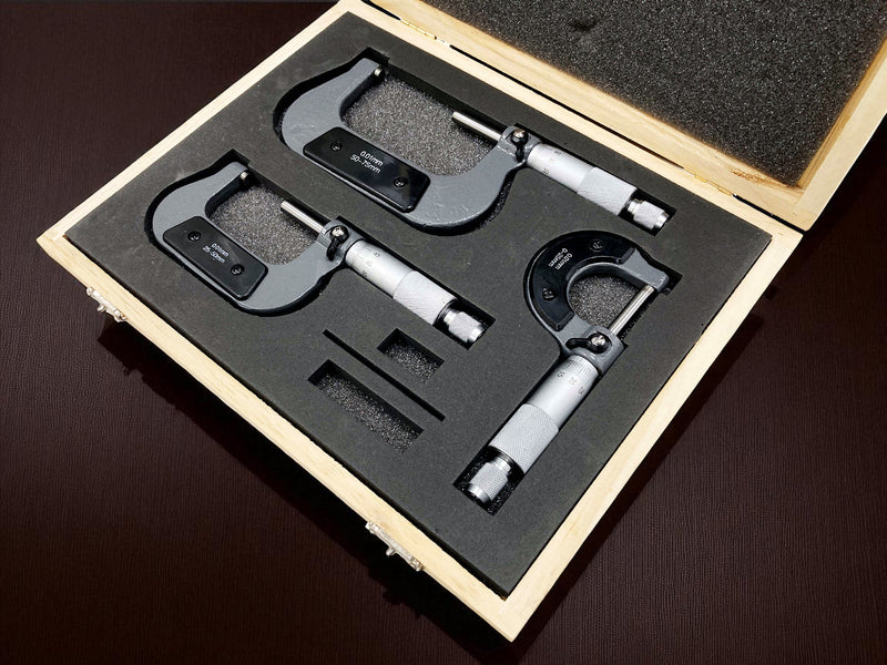 3pc 0-75mm Metric External Outside Micrometers Measuring Calipers with Case