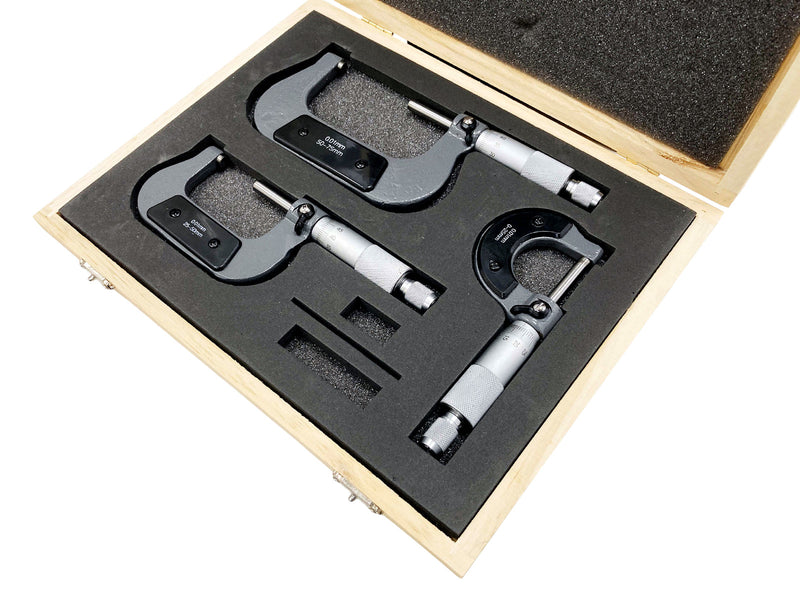 3pc 0-75mm Metric External Outside Micrometers Measuring Calipers with Case