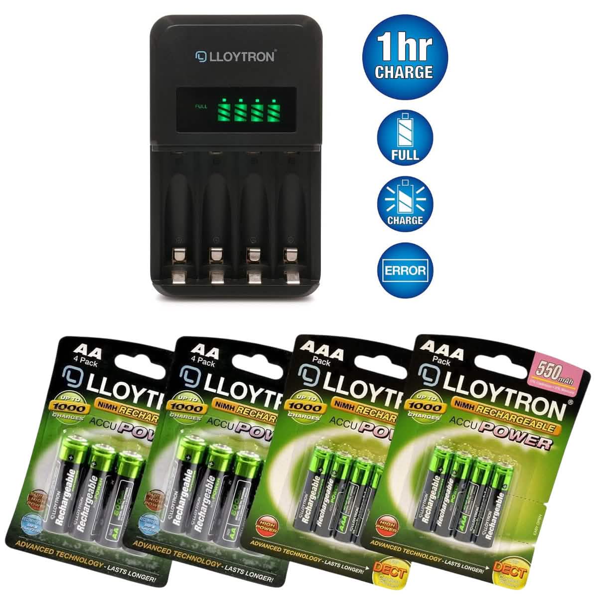 Battery Charger AA AAA Ultra Fast LCD Intelligent  + 16 Rechargeable Batteries
