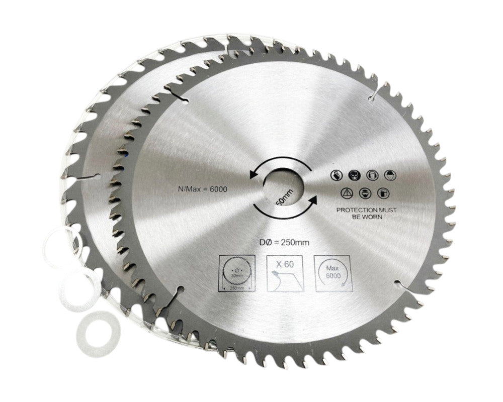 2pc 250mm TCT Circular Saw Blades 40 & 60 Teeth with Adapter O Rings