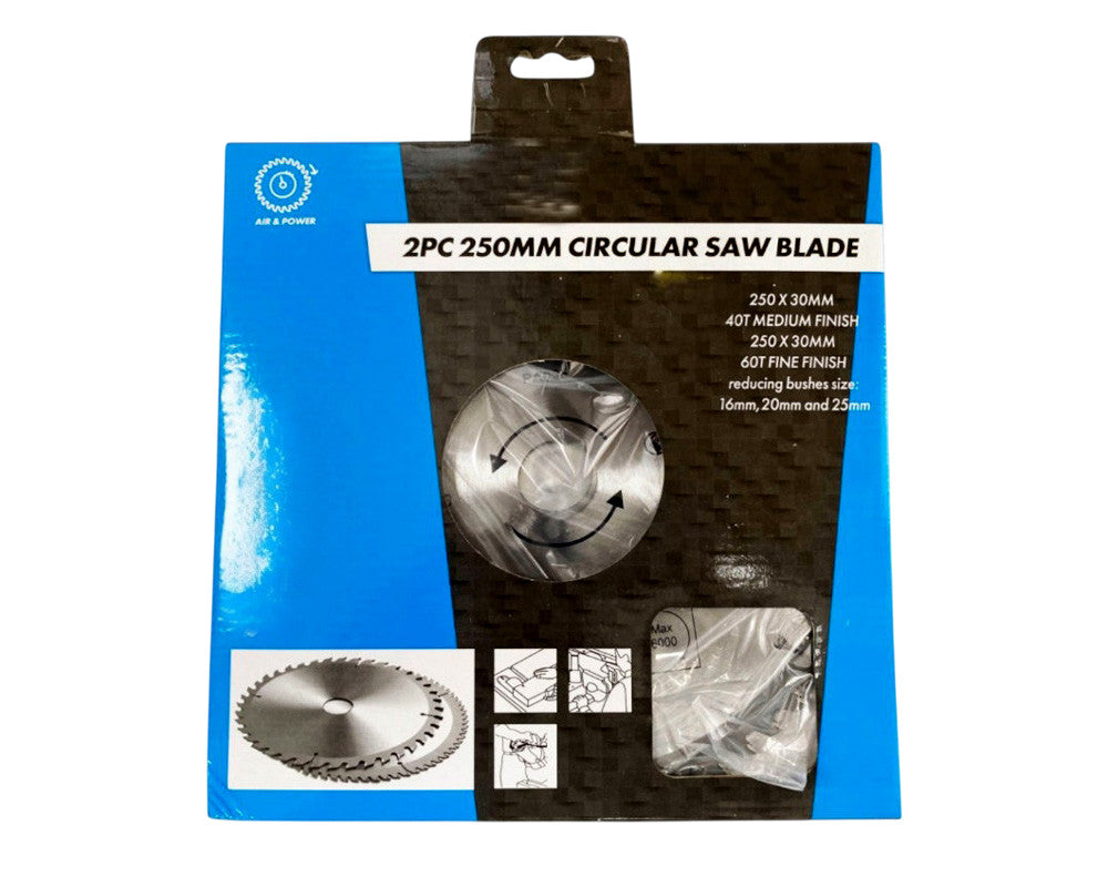 2pc 250mm TCT Circular Saw Blades 40 & 60 Teeth with Adapter O Rings