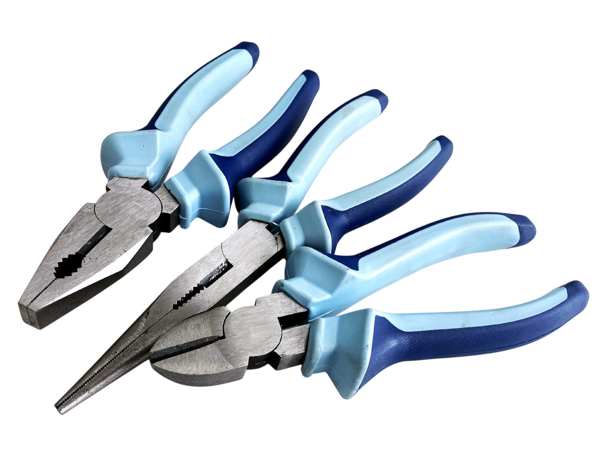 3pc 8" Soft Grip Plier Set | Heavy Duty 200mm Combination Long Nose and Side Cutting Pliers (Copy)