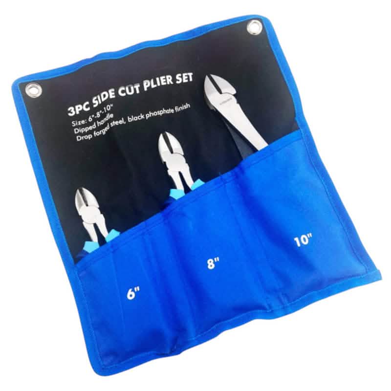 3pc Soft Grip Side Cut Pliers Set | Heavy Duty Side Cutting Pliers with Storage Roll