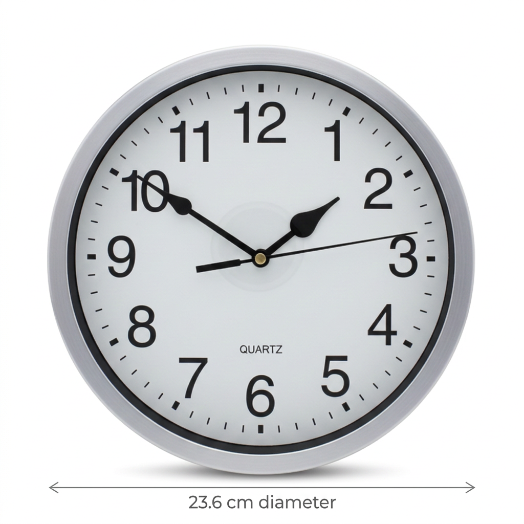 Wall Clock 23.6cm – Classic Round Analogue Clock – Silver or White
