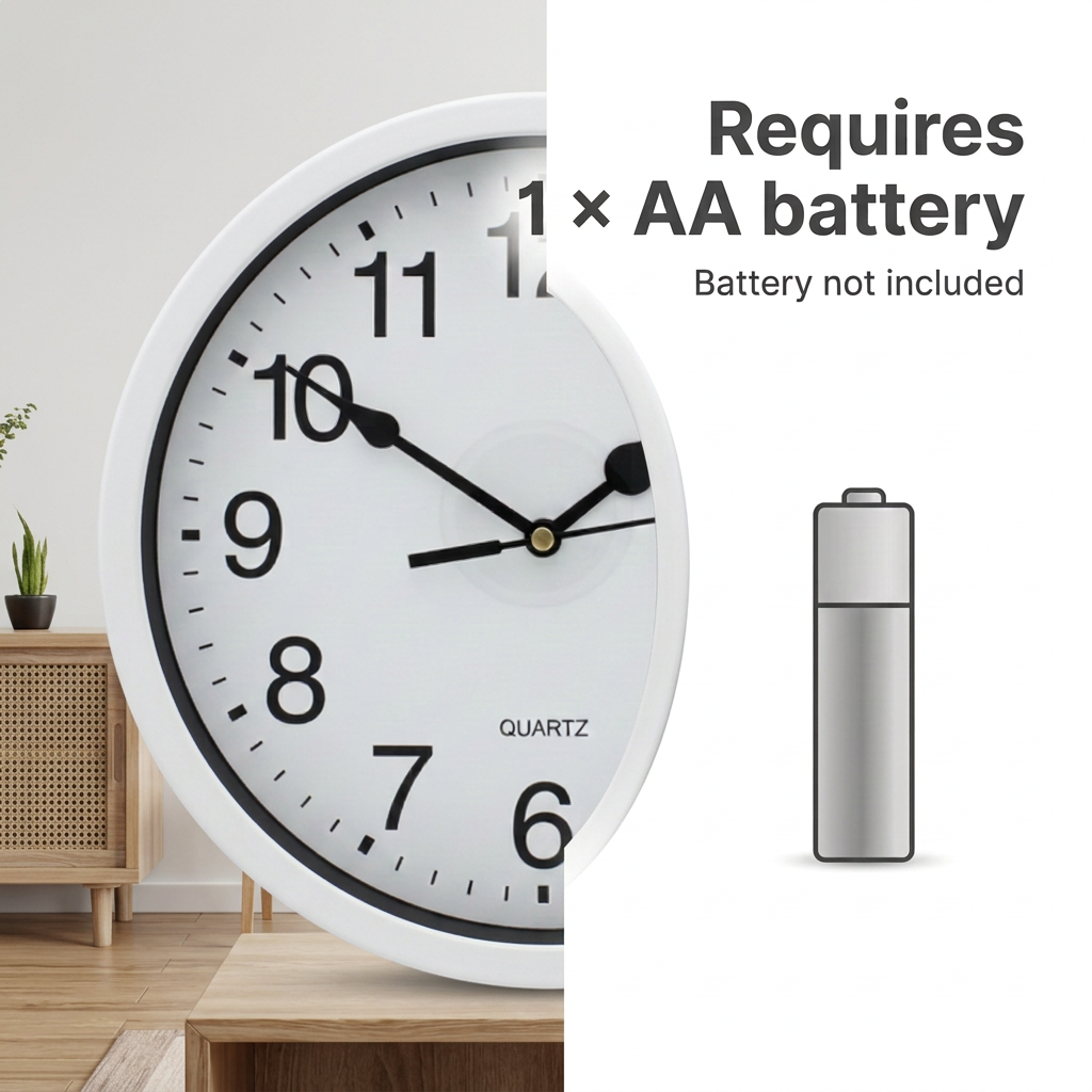 Wall Clock 23.6cm – Classic Round Analogue Clock – Silver or White