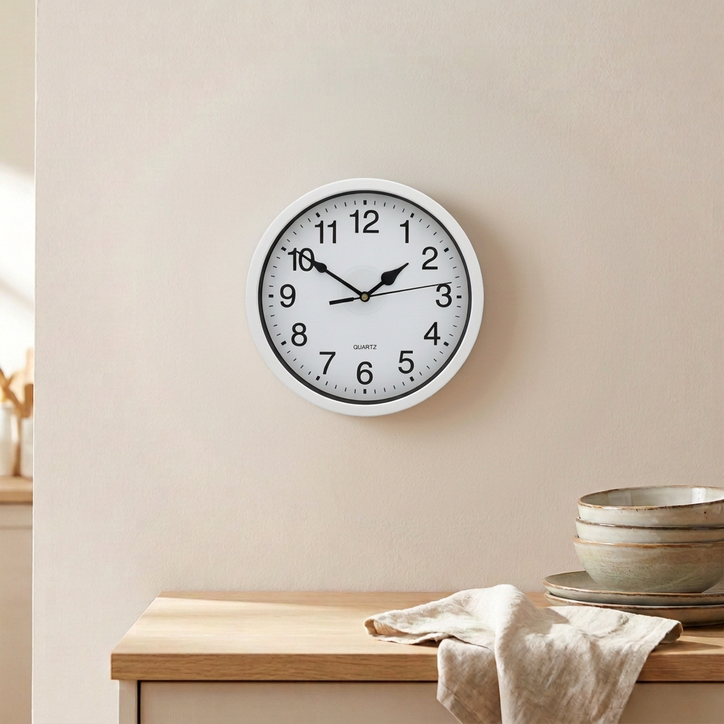 Wall Clock 23.6cm – Classic Round Analogue Clock – Silver or White