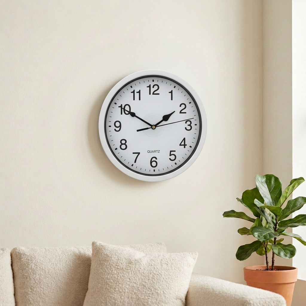 Wall Clock 23.6cm – Classic Round Analogue Clock – Silver or White