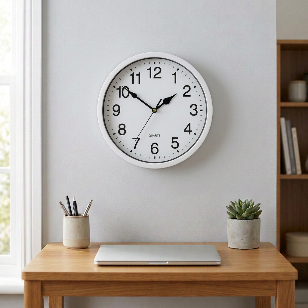 Wall Clock 23.6cm – Classic Round Analogue Clock – Silver or White