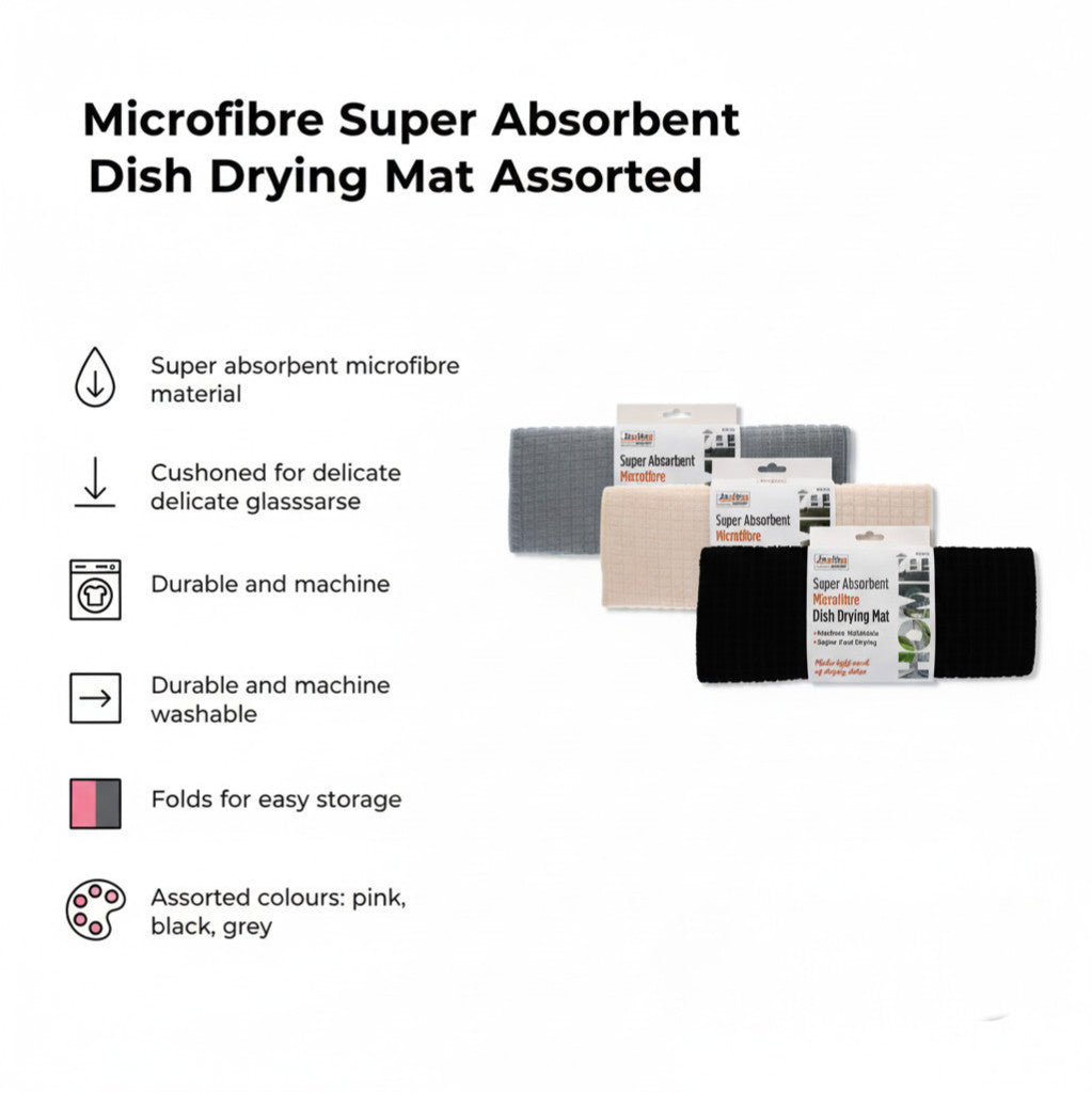 Microfibre Dish Drying Mat Super Absorbant - Black/Cream/Grey