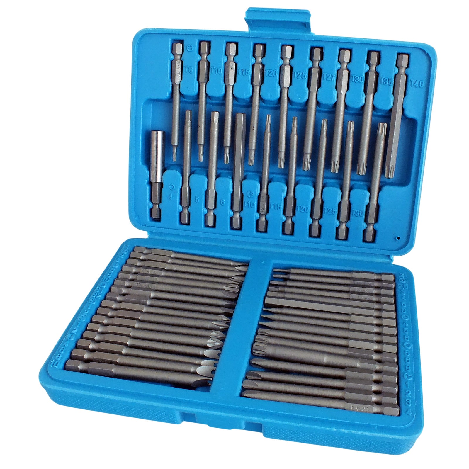 50pc Extra Long Screwdriver Insert Bit Set with Case | Chrome Vanadium | Includes Torx Star Spline Pozi and Hex Bits