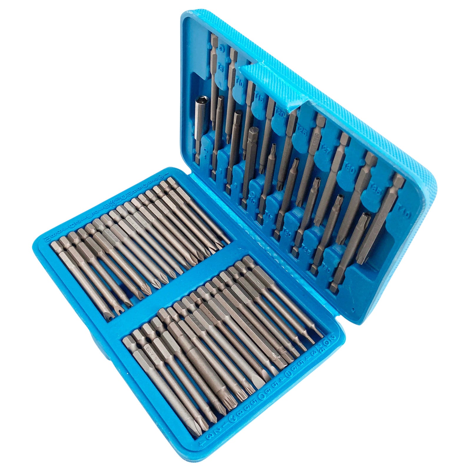 50pc Extra Long Screwdriver Insert Bit Set with Case | Chrome Vanadium | Includes Torx Star Spline Pozi and Hex Bits