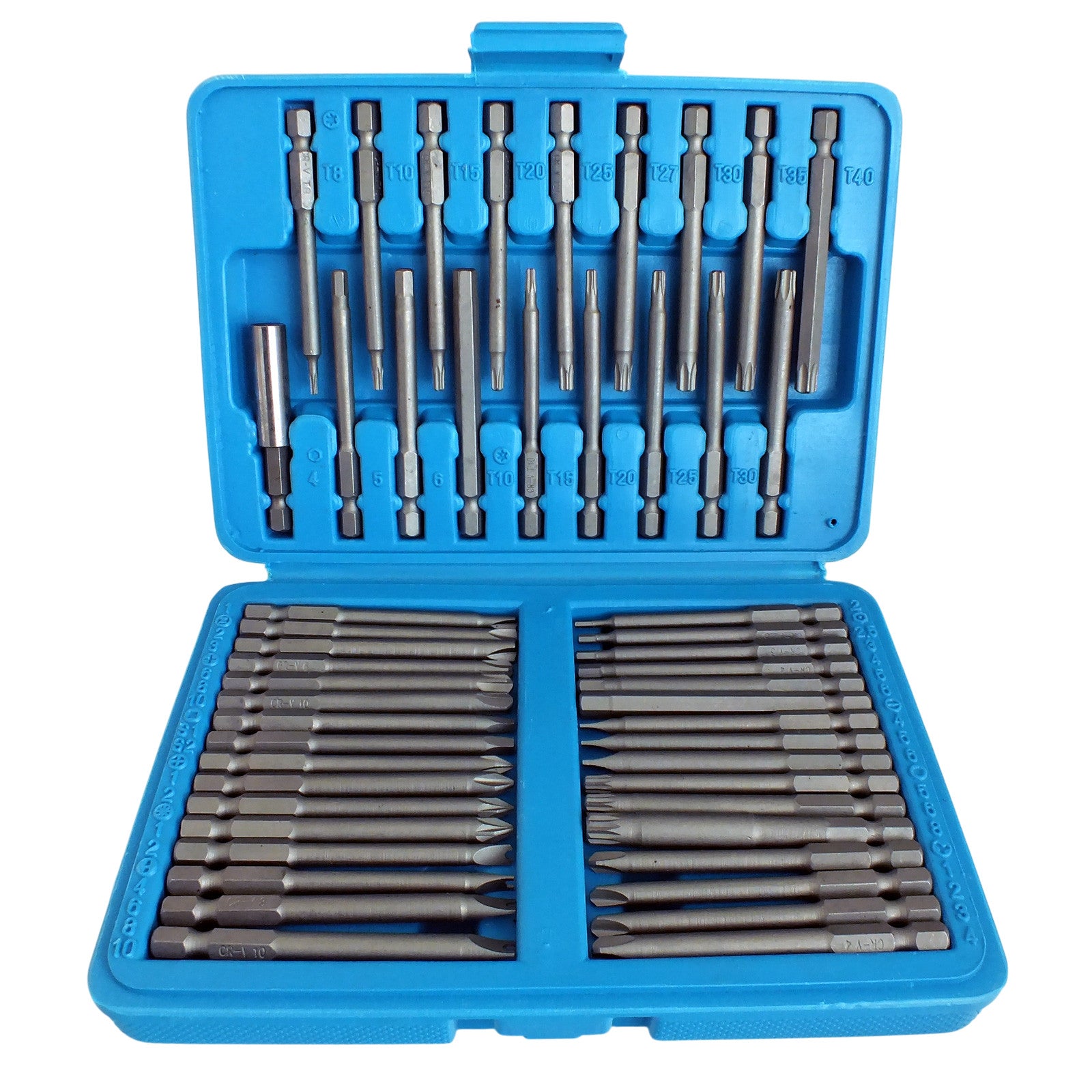 50pc Extra Long Screwdriver Insert Bit Set with Case | Chrome Vanadium | Includes Torx Star Spline Pozi and Hex Bits