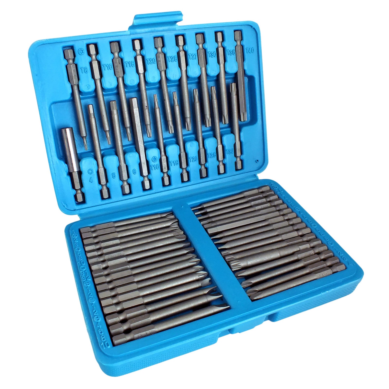 50pc Extra Long Screwdriver Insert Bit Set with Case | Chrome Vanadium | Includes Torx Star Spline Pozi and Hex Bits