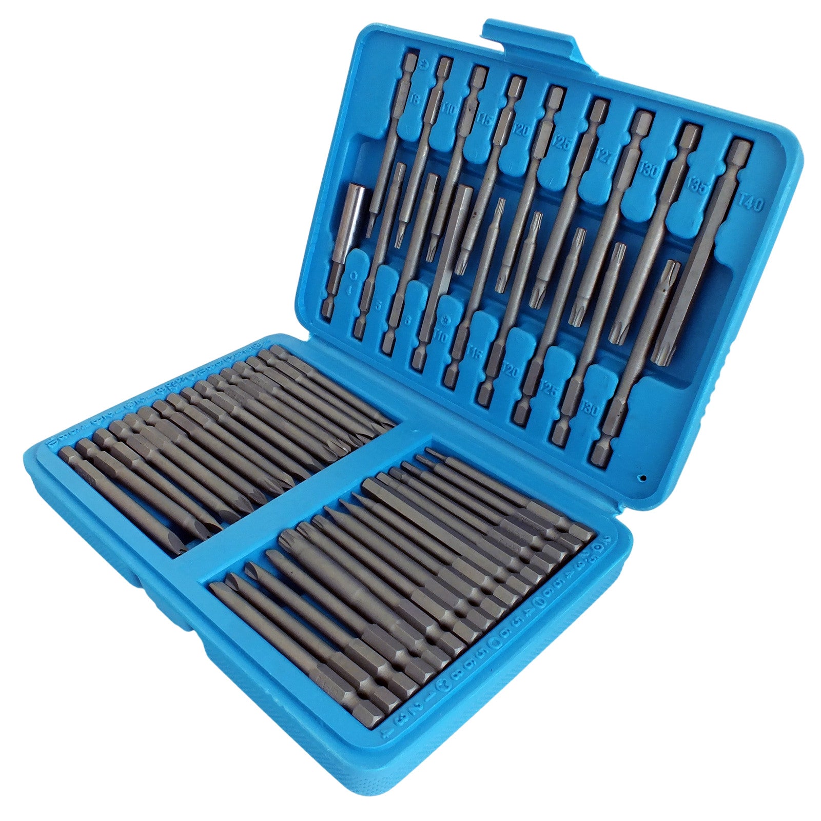 50pc Extra Long Screwdriver Insert Bit Set with Case | Chrome Vanadium | Includes Torx Star Spline Pozi and Hex Bits