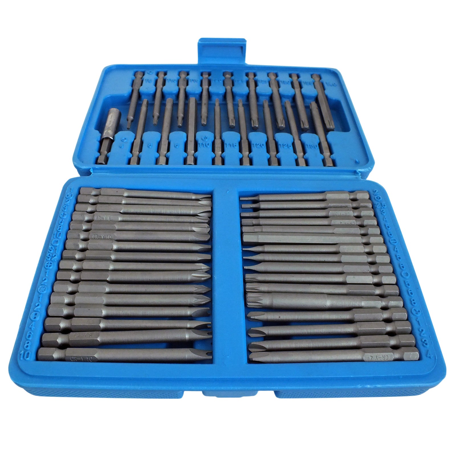 50pc Extra Long Screwdriver Insert Bit Set with Case | Chrome Vanadium | Includes Torx Star Spline Pozi and Hex Bits