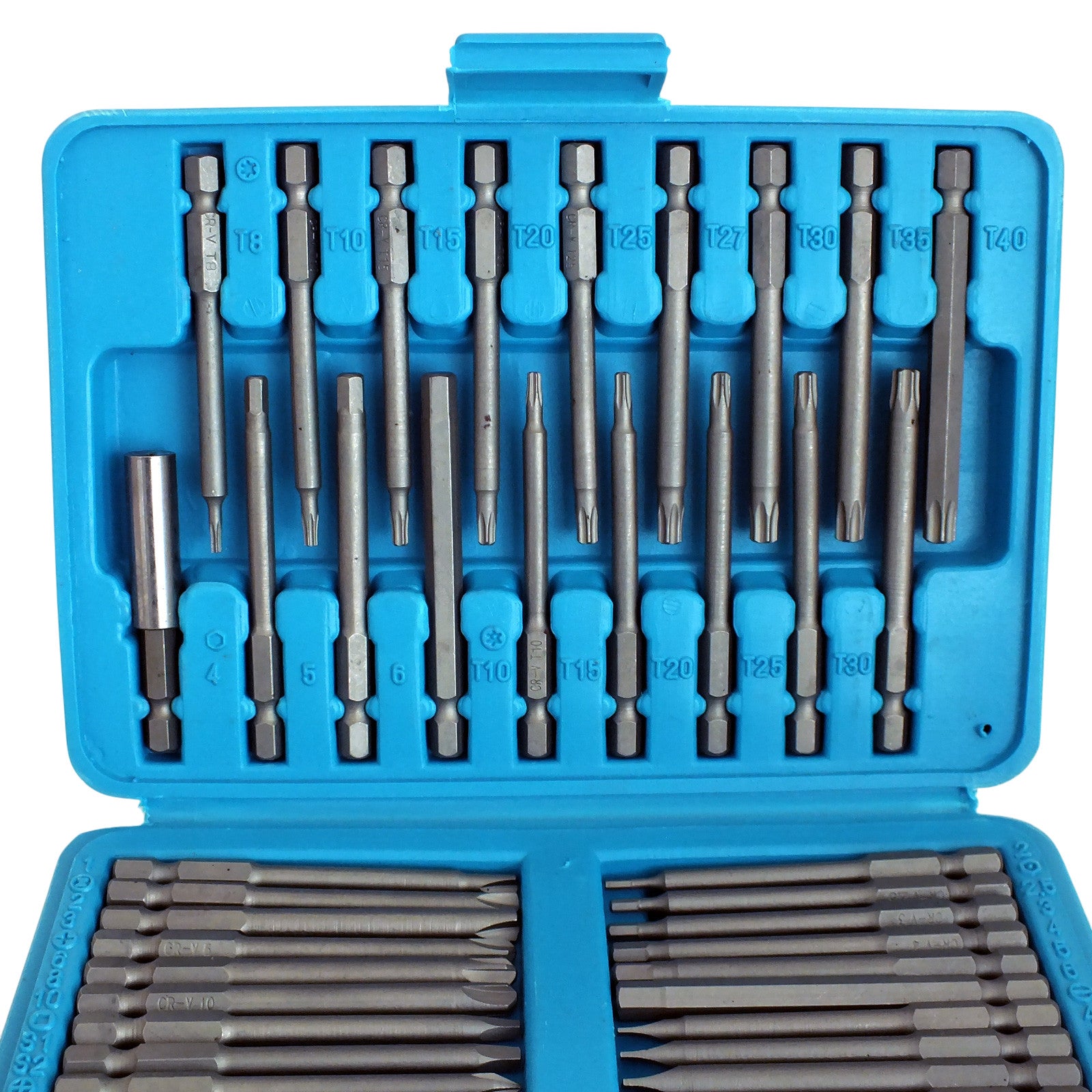 50pc Extra Long Screwdriver Insert Bit Set with Case | Chrome Vanadium | Includes Torx Star Spline Pozi and Hex Bits