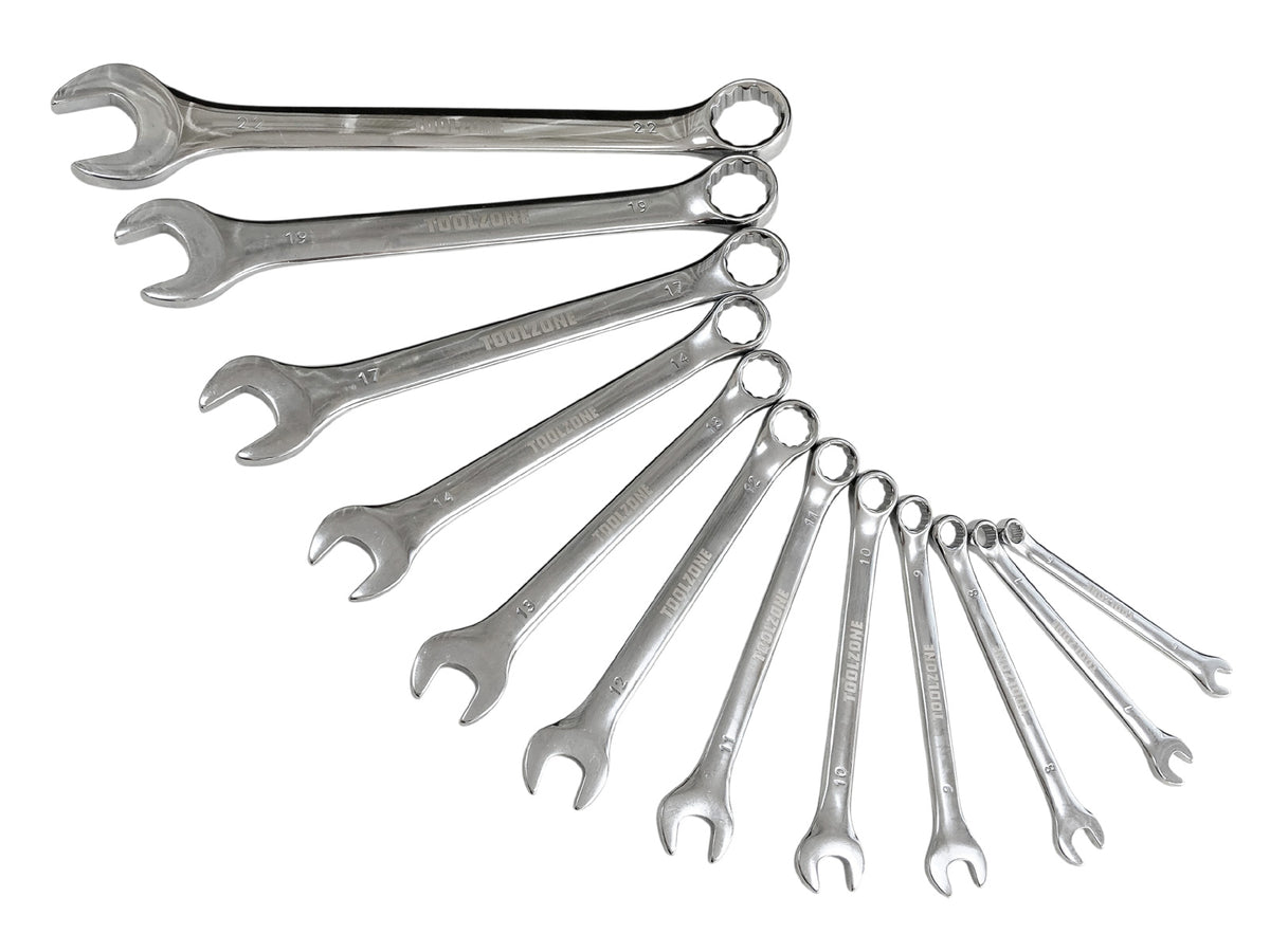 12pc Combination Spanner Set 6-22mm Metric Open & Ring Wrenches with Storage Rack