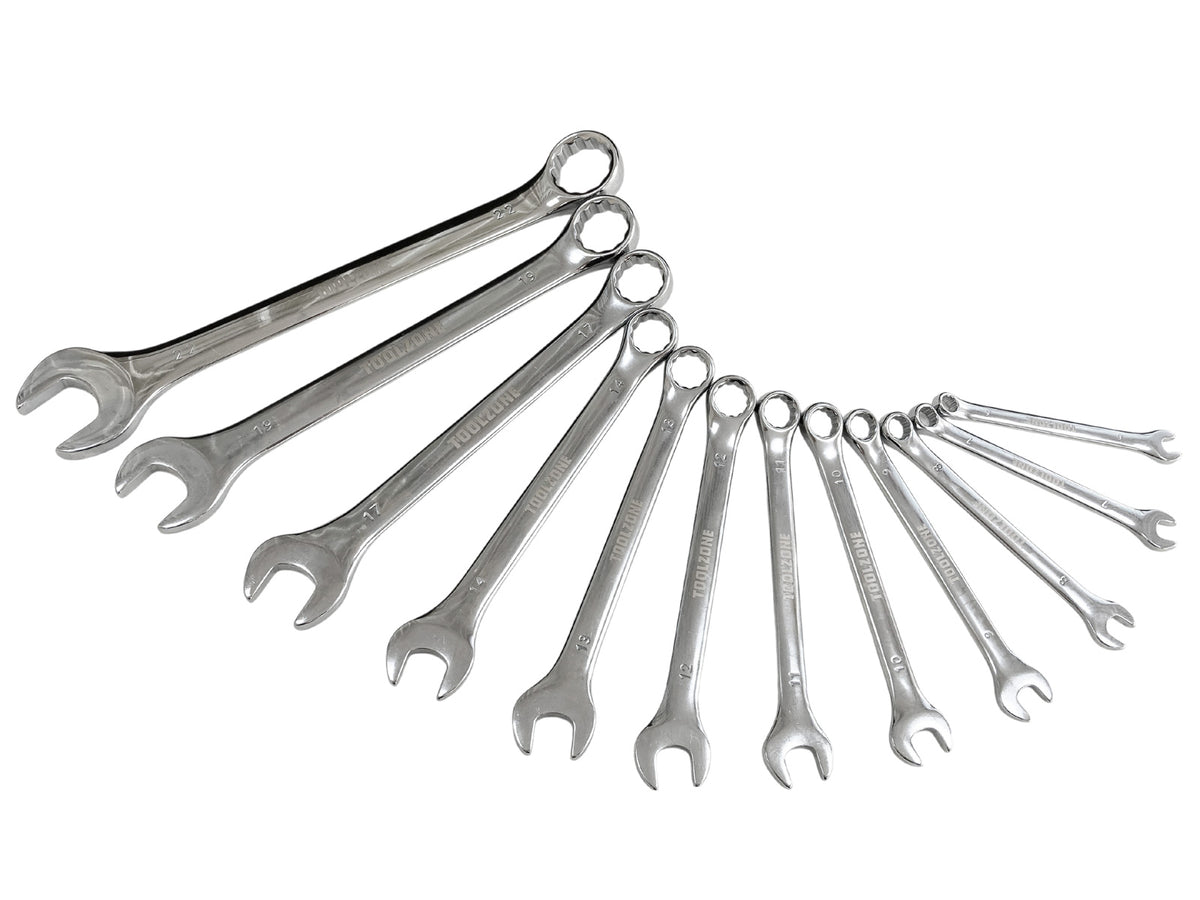 12pc Combination Spanner Set 6-22mm Metric Open & Ring Wrenches with Storage Rack