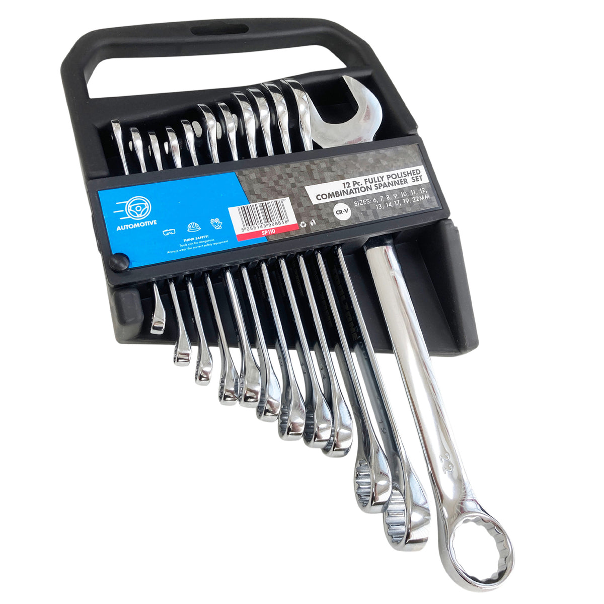 12pc Combination Spanner Set 6-22mm Metric Open & Ring Wrenches with Storage Rack