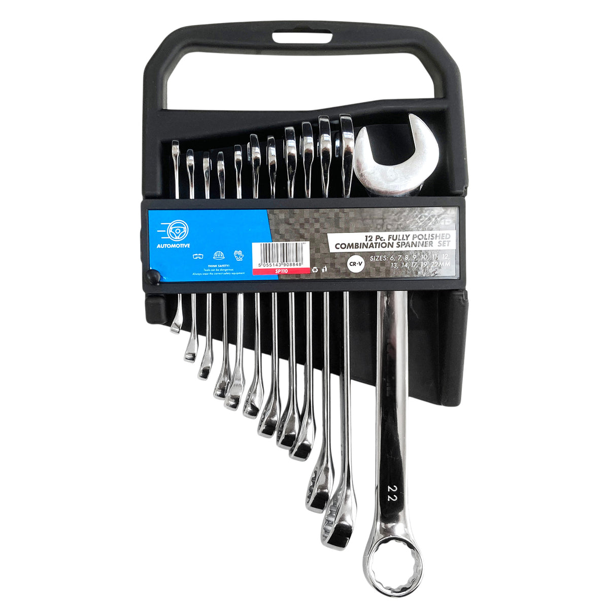 12pc Combination Spanner Set 6-22mm Metric Open & Ring Wrenches with Storage Rack