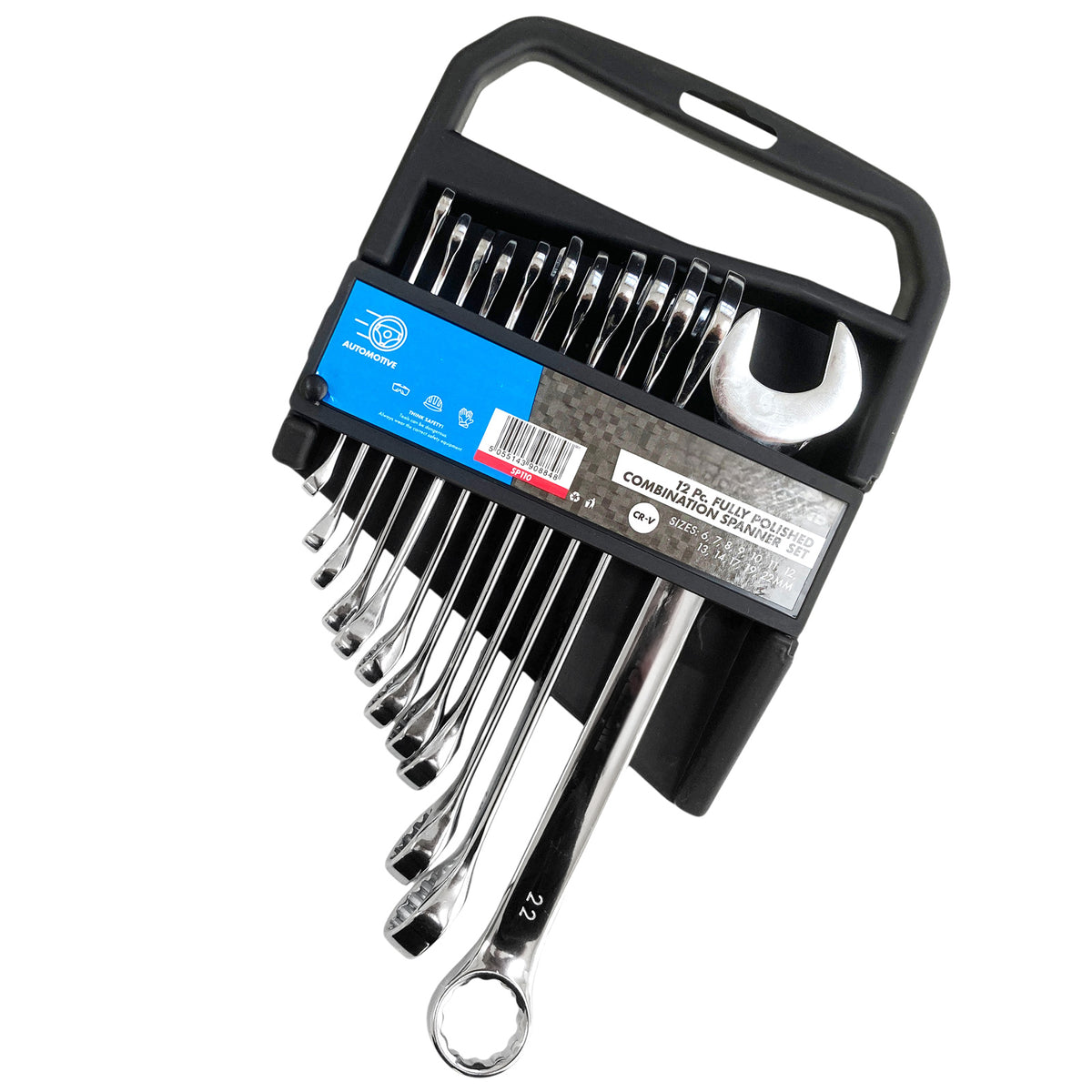 12pc Combination Spanner Set 6-22mm Metric Open & Ring Wrenches with Storage Rack