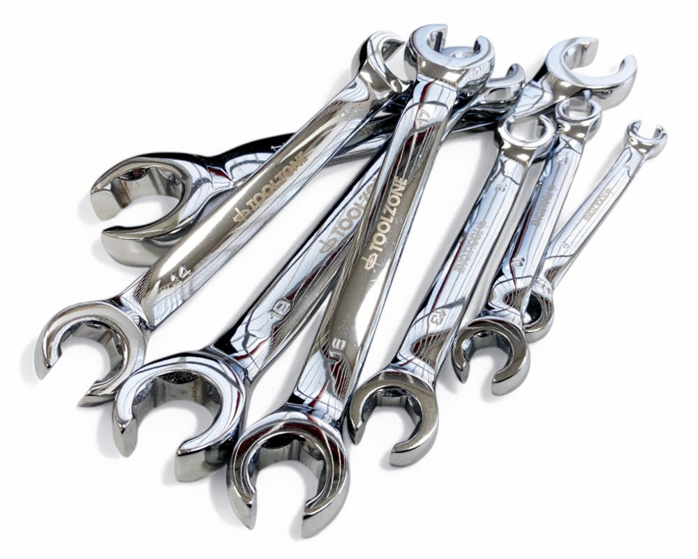 7pc Flare Nut Spanners Set 6-24mm Metric Open Ended Brake Pipe Wrenches with Storage Roll
