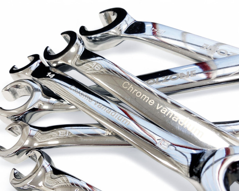 7pc Flare Nut Spanners Set 6-24mm Metric Open Ended Brake Pipe Wrenches with Storage Roll