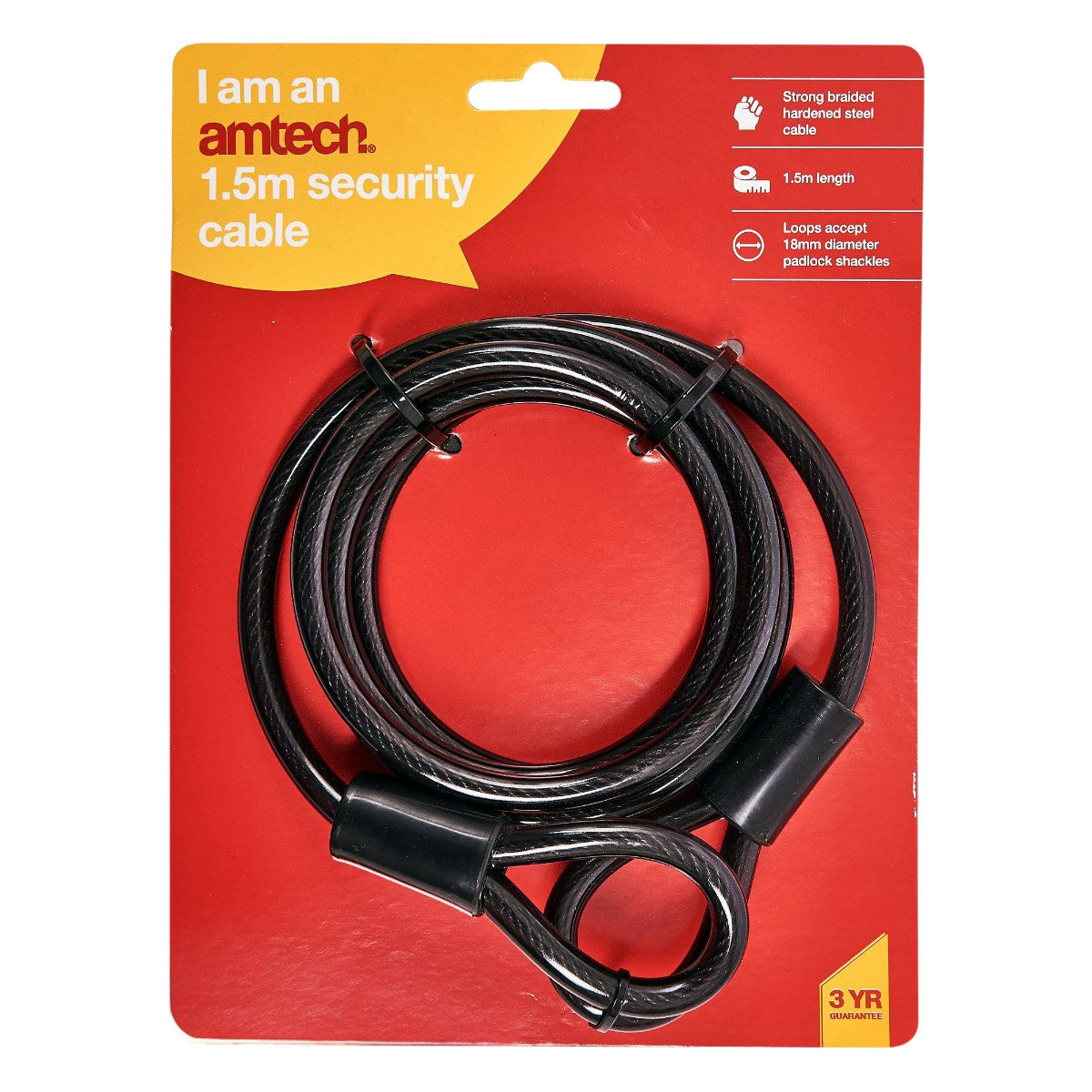 Amtech D-Shackle Cycle Lock plus 1.5m Steel Bike Security Cable U-Shaped Bicycle Padlock with 2 Keys
