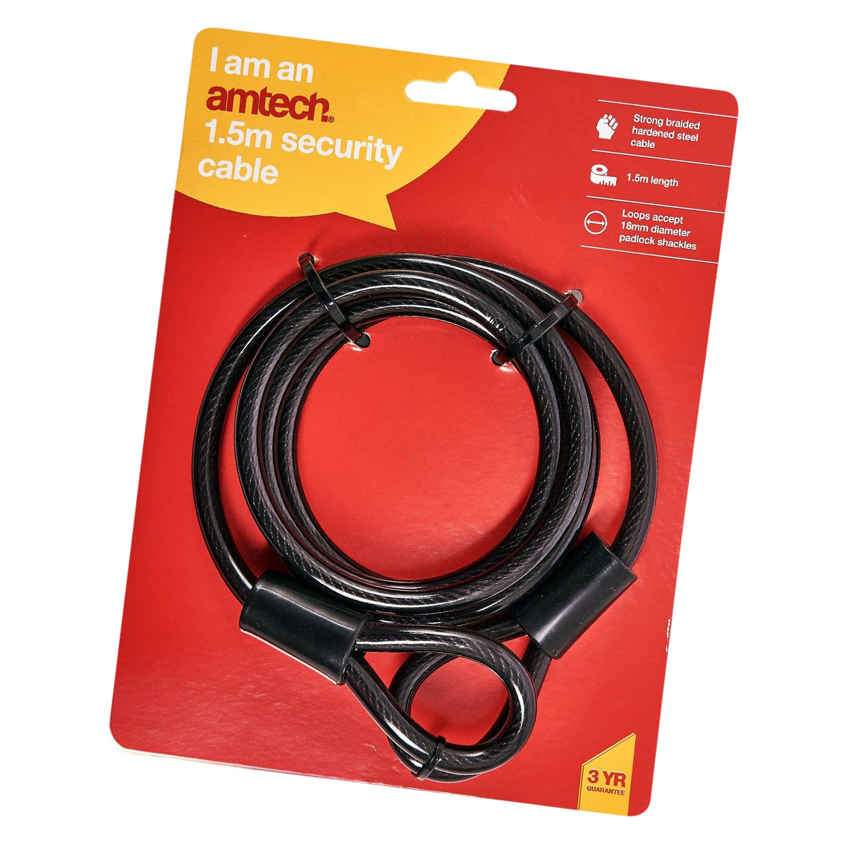 Amtech D-Shackle Cycle Lock plus 1.5m Steel Bike Security Cable U-Shaped Bicycle Padlock with 2 Keys